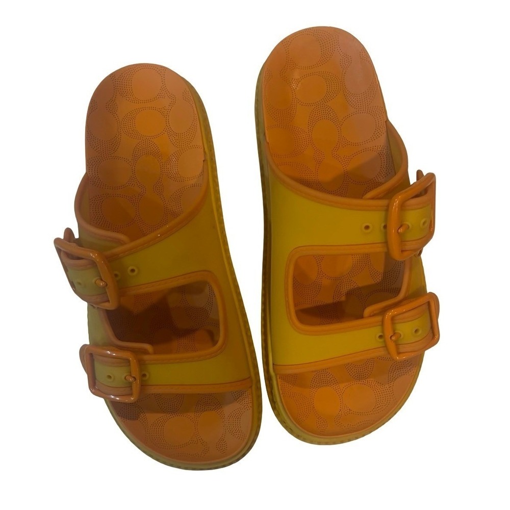 Coach Udele Sport Slide Yellow Orange Platform Buckle Sandals CA483 Womens 8B - Picture 3 of 8